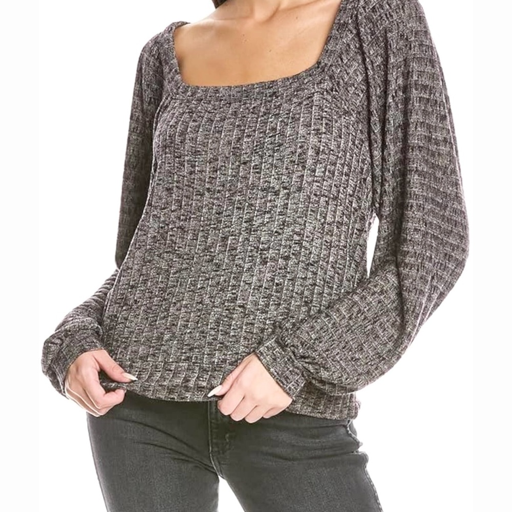 Philosophy Gray Long Sleeve Ribbed Knit Sweater Top Square Neck Marled Y2K Sz M‎